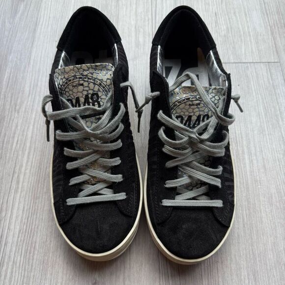 P448 Sneakers Black Seude Leather Zebra Metallic Stripe Low Tops Size 39 - Picture 2 of 9